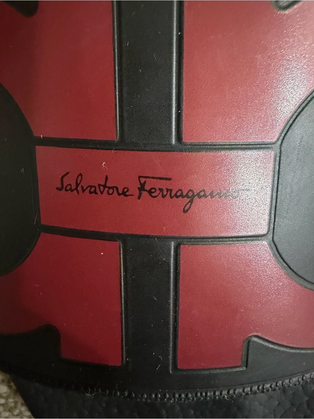 Salvatore Ferragamo Black with Red Logo Slide Sandals